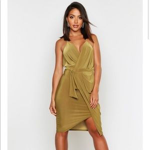 Boohoo Wrap Over Slinky Midi Dress